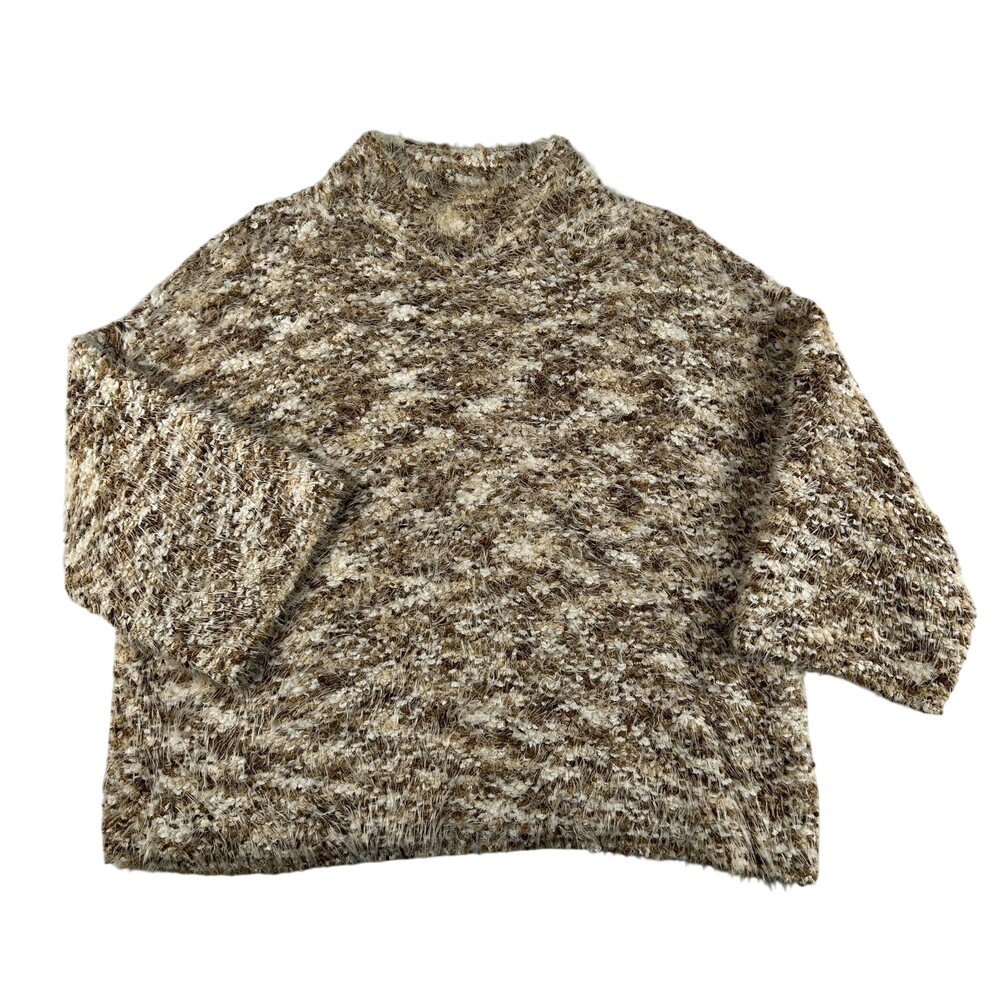 Ruby Rd. Sweater Womens XL Brown Eyelash Knit Mock Neck 3/4 Sleeve Pullover